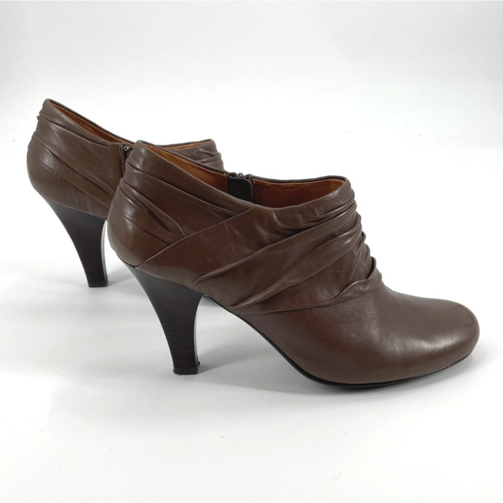 Sofft Florina Brown Ruched Leather Heeled Ankle Booties Career Professional - Picture 7 of 10